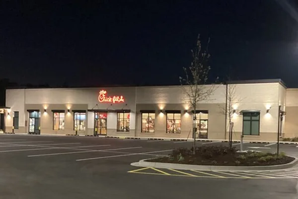 Crossville Chick-fil-A restaurant exterior at night