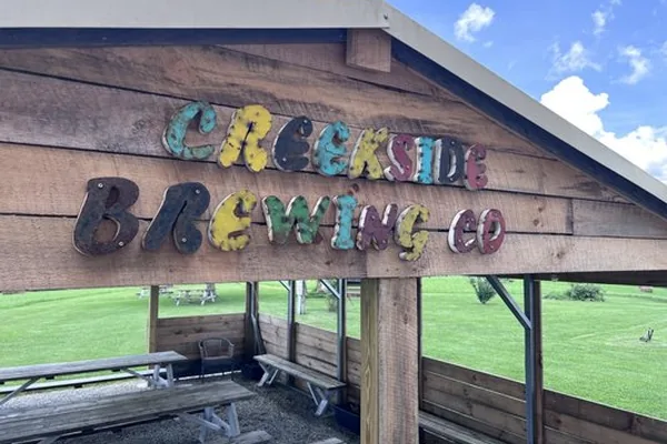 Creekside Brewing Company pavilion and sign in Crossville