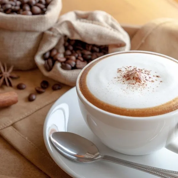 Cappuccino with coffee beans pictured on Grinder House Coffee Shop’s website