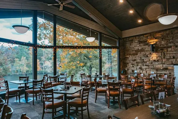 Window-side dining area at The Restaurant at Cumberland Mountain in Crossville