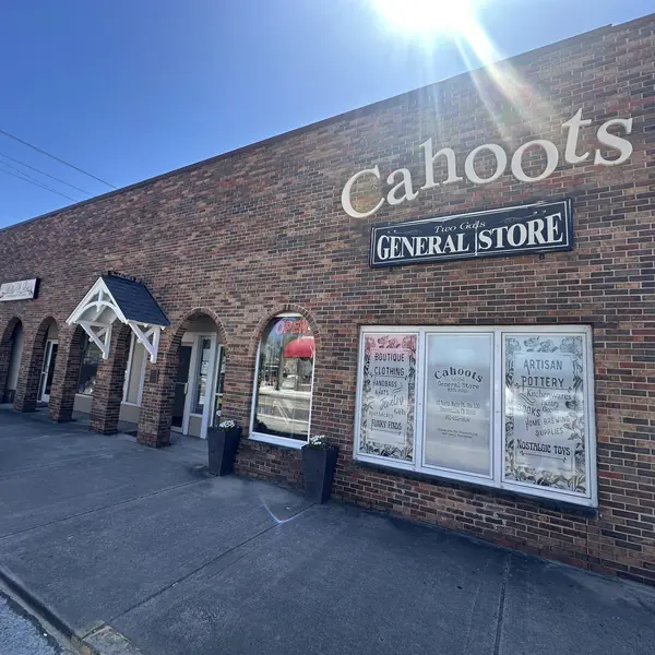 Cahoots Two Gals General Store storefront on North Main Street in Crossville