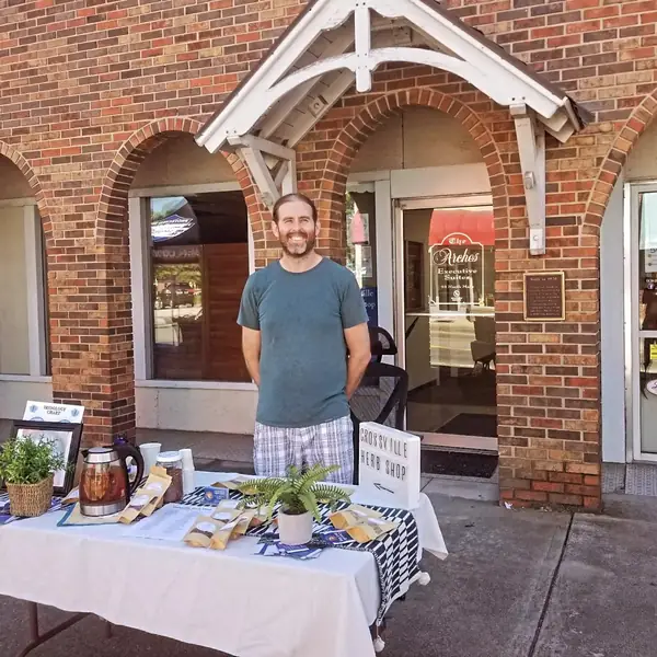 Crossville Herb Shop entrance and product display on Fourth Street