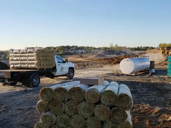 Rolled erosion-control materials and a supply truck featured by Stephens Seed and Supply